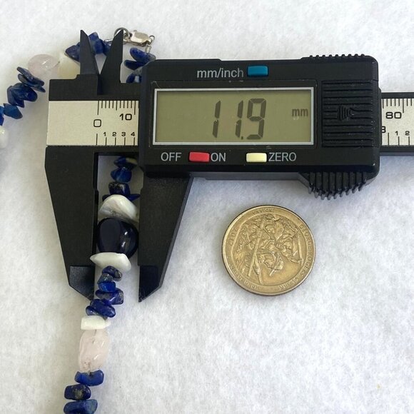 Sterling Silver 925 Sodalite Quartz MOP Blue Goldstone Beaded Necklace 17.5" - Picture 15 of 16